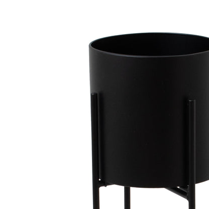 Matt Black Cylindrical Planter On Black Frame - Large