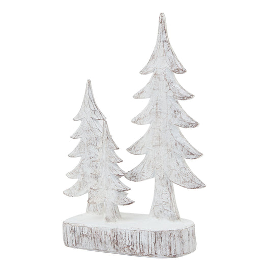 Three Snowy Pine Tree Sculpture - Small