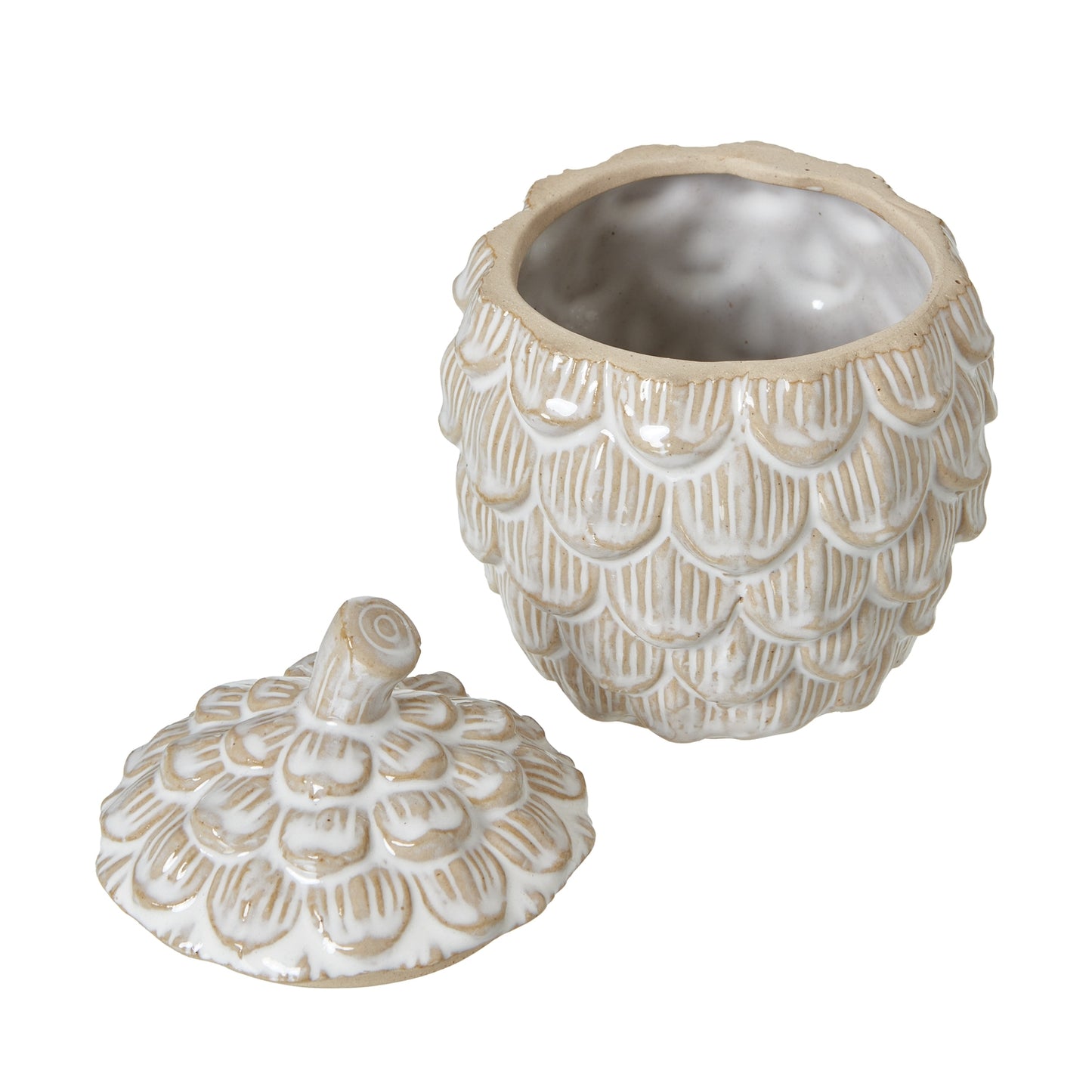 Ceramic Pine Cone Trinket Dish With Lid - Medium