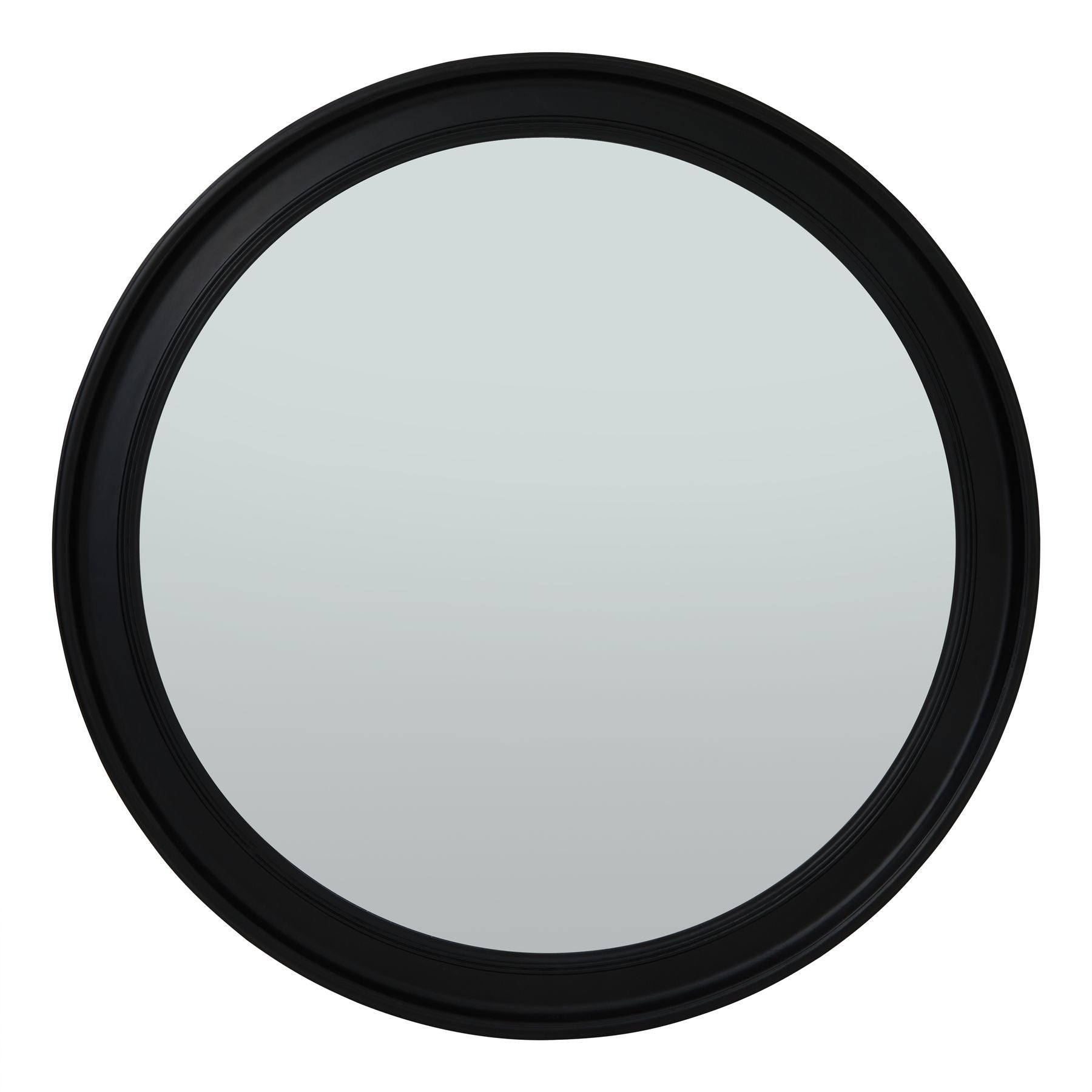 Black Wood Round Framed Mirror - Large