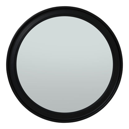 Black Wood Round Framed Mirror - Large