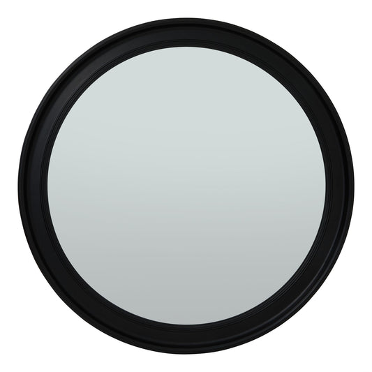 Black Wood Round Framed Mirror - Large