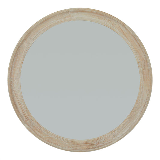 Washed Wood Round Framed Mirror - Large