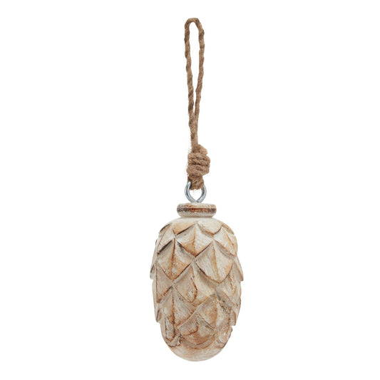 Antique White Wash Pine Cone Bauble - Small