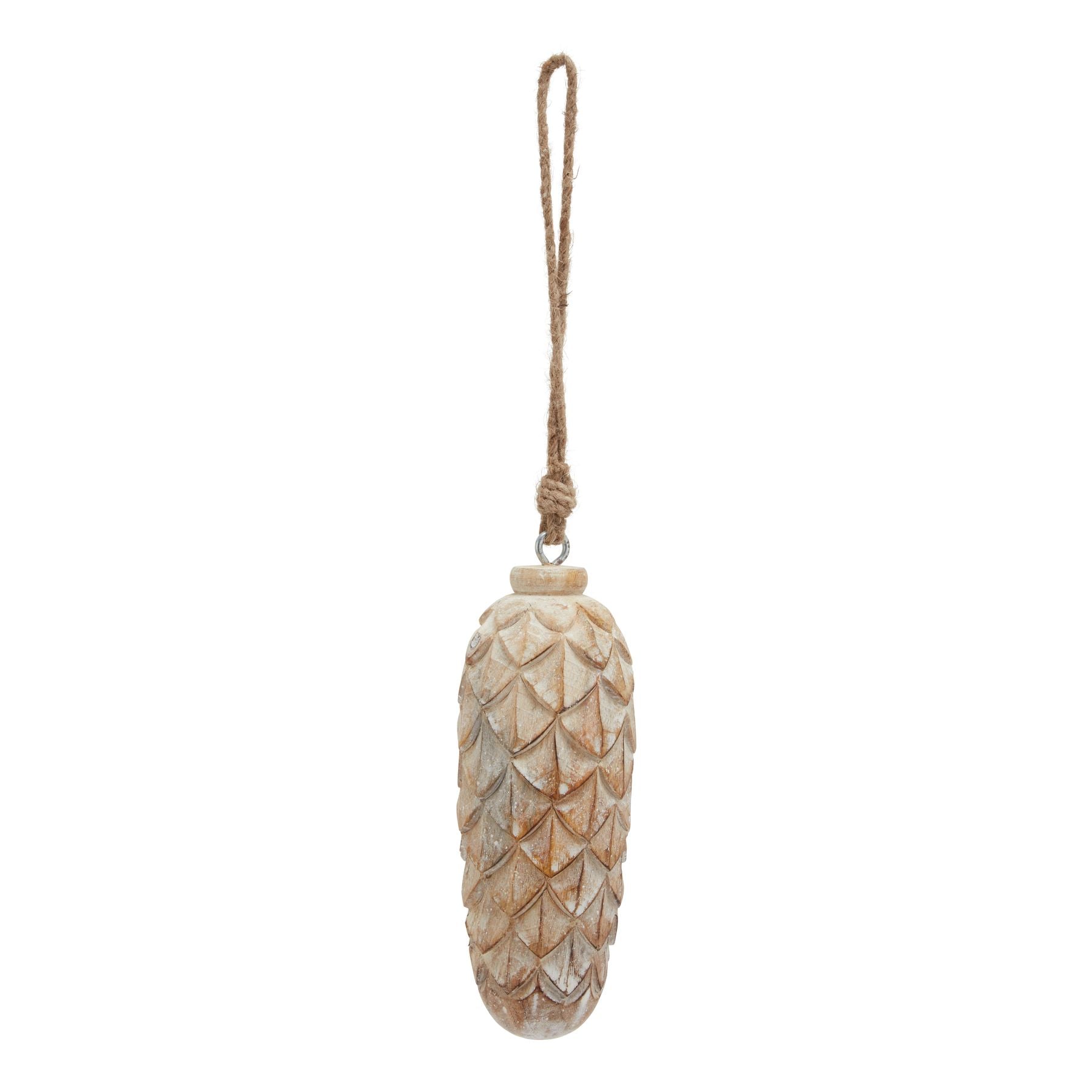 Antique White Wash Pine Cone Bauble - Large