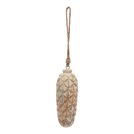 Antique White Wash Pine Cone Bauble - Large