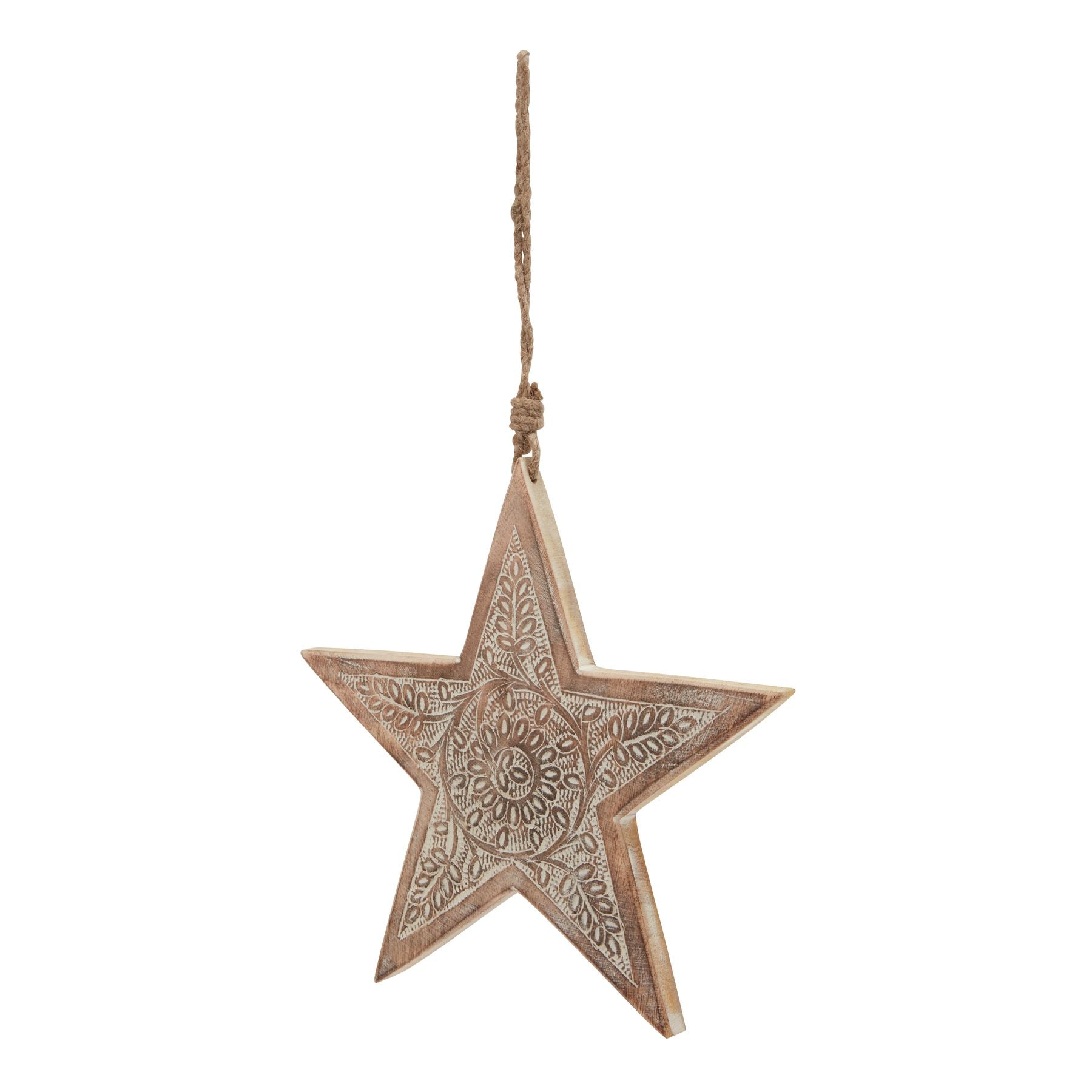 Natural Wooden Patterned Hanging Star - Large