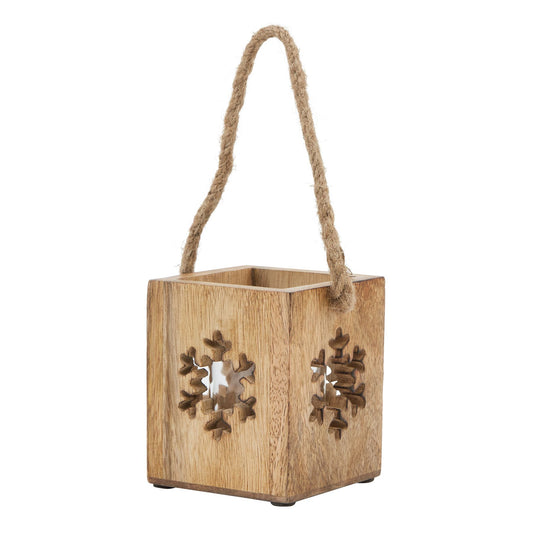 Natural Wooden Snowflake Tealight Candle Holder - Small