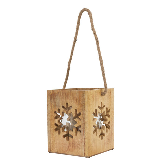 Natural Wooden Snowflake Tealight Candle Holder - Large