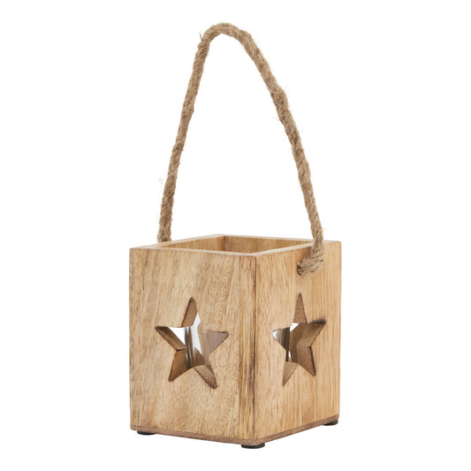 Natural Wooden Star Tealight Candle Holder - Small