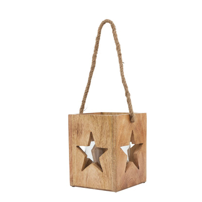 Natural Wooden Star Tealight Candle Holder - Large