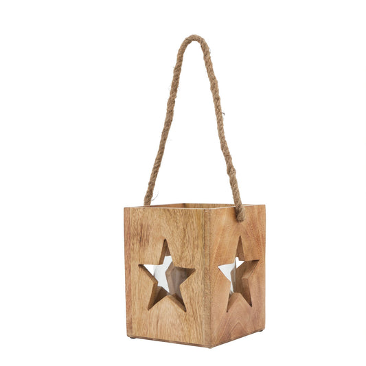 Natural Wooden Star Tealight Candle Holder - Large