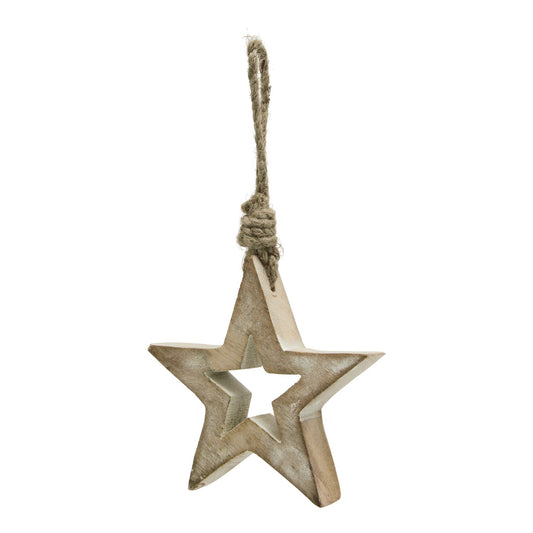 White Wash Collection Wooden Hanging Star Decoration - Small