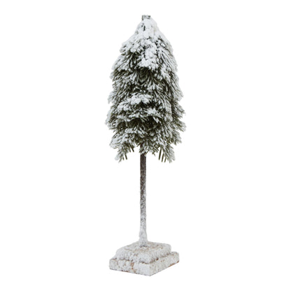 Snowy Cedar Tree On Wood Block - Medium