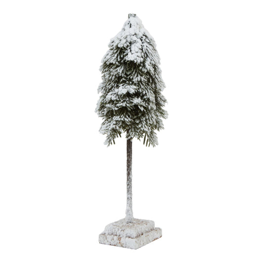 Snowy Cedar Tree On Wood Block - Medium