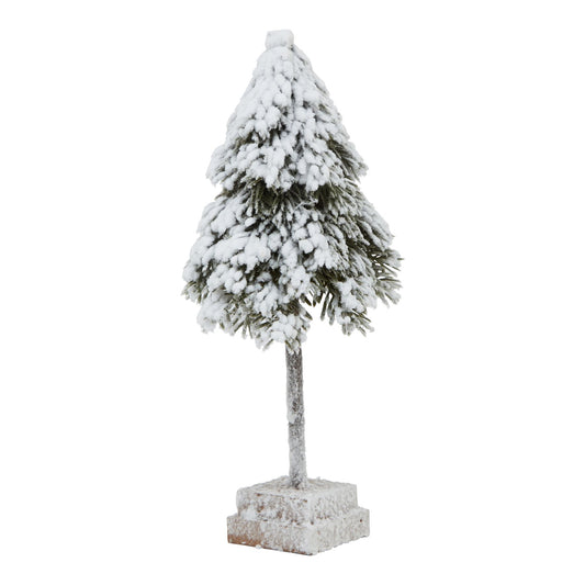Snowy Cedar Tree On Wood Block - Small