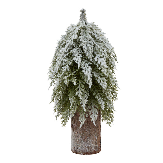 Snowy Fir Tree On Tall Wood Log - Small