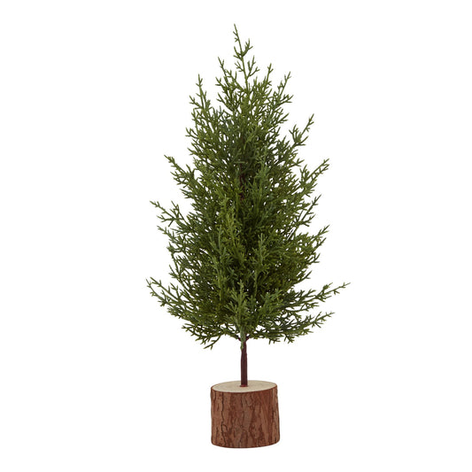 Green Fir Tree In Wood Log - Small