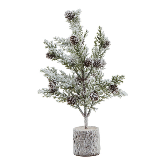 Snowy Fir Tree With Pinecones In Wood Log - Small