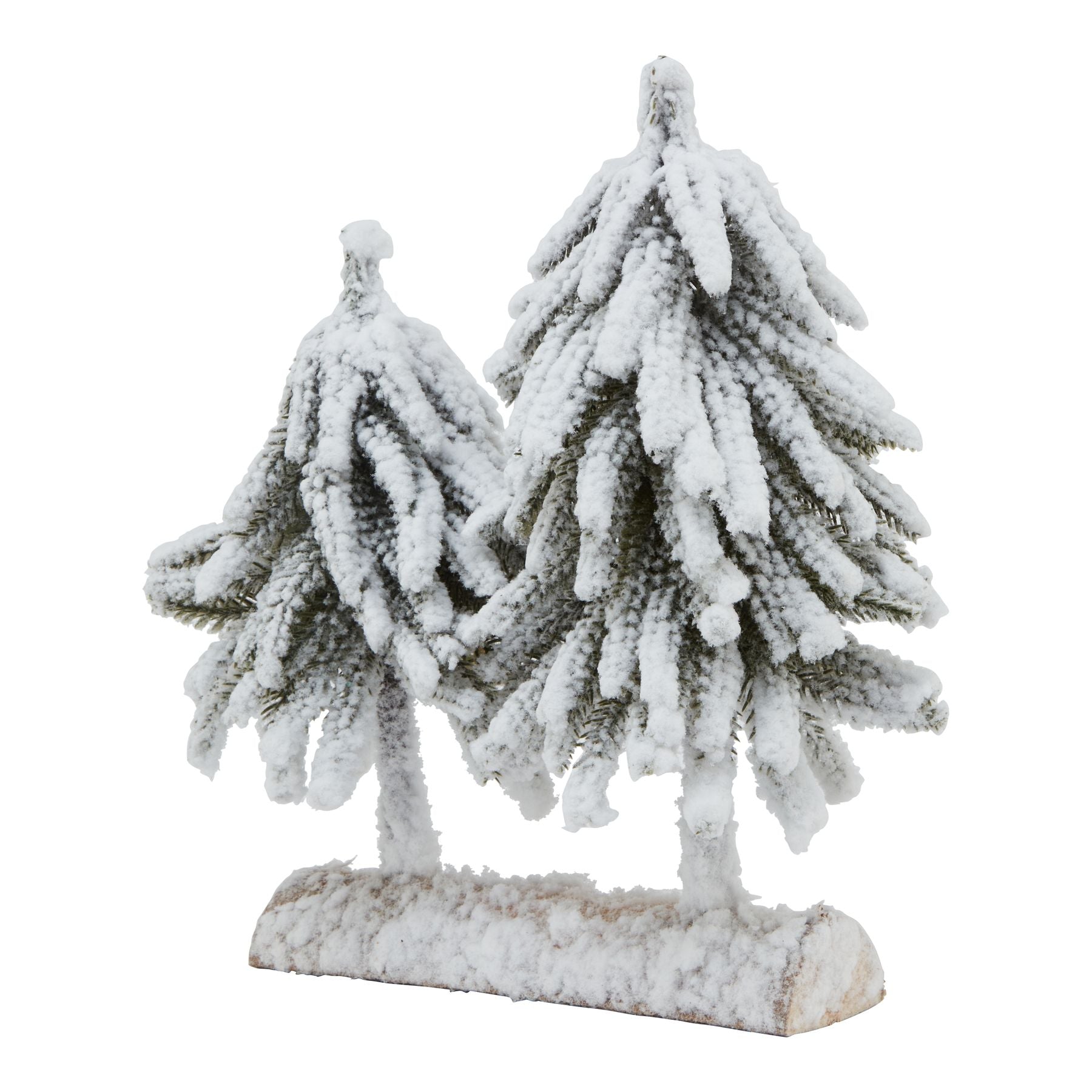 Snowy Fir Tree Duo On Wood Log - Small