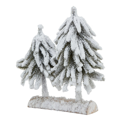 Snowy Fir Tree Duo On Wood Log - Small