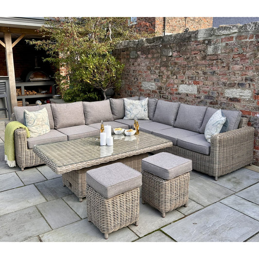 Amalfi Collection Outdoor Corner Set With Riser Table + 2 Stools - Large