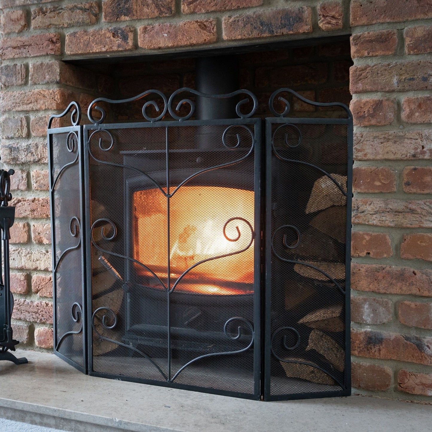 Heavy Black Ornate Fire Screen - Large